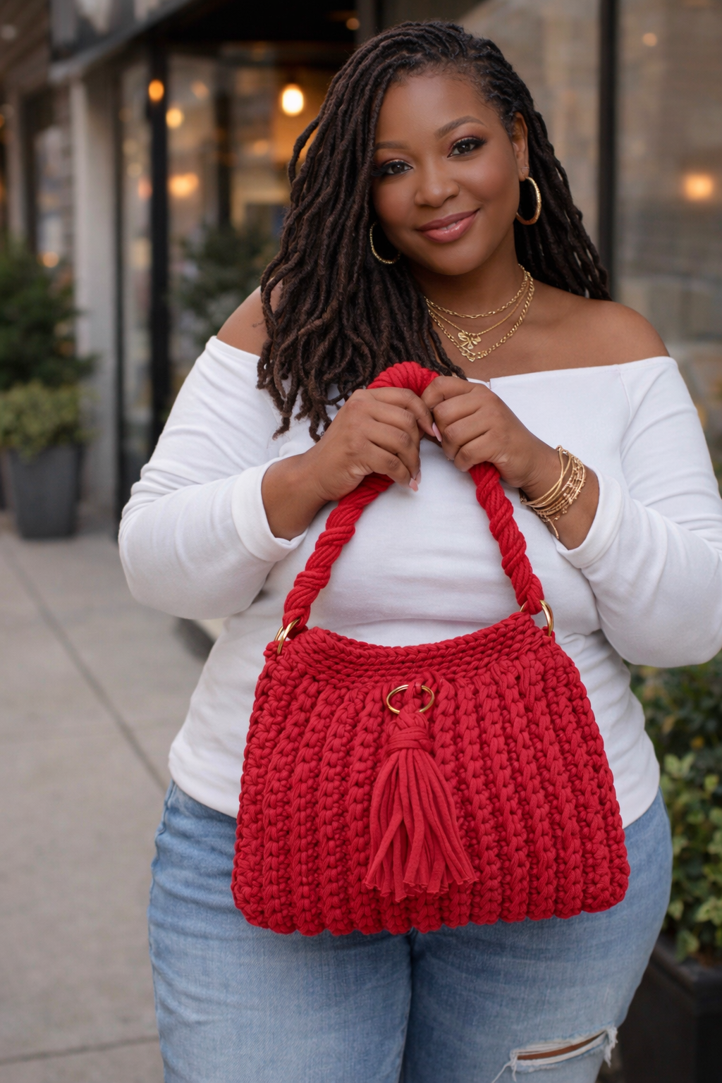Bold Red Crochet Shoulder Bag