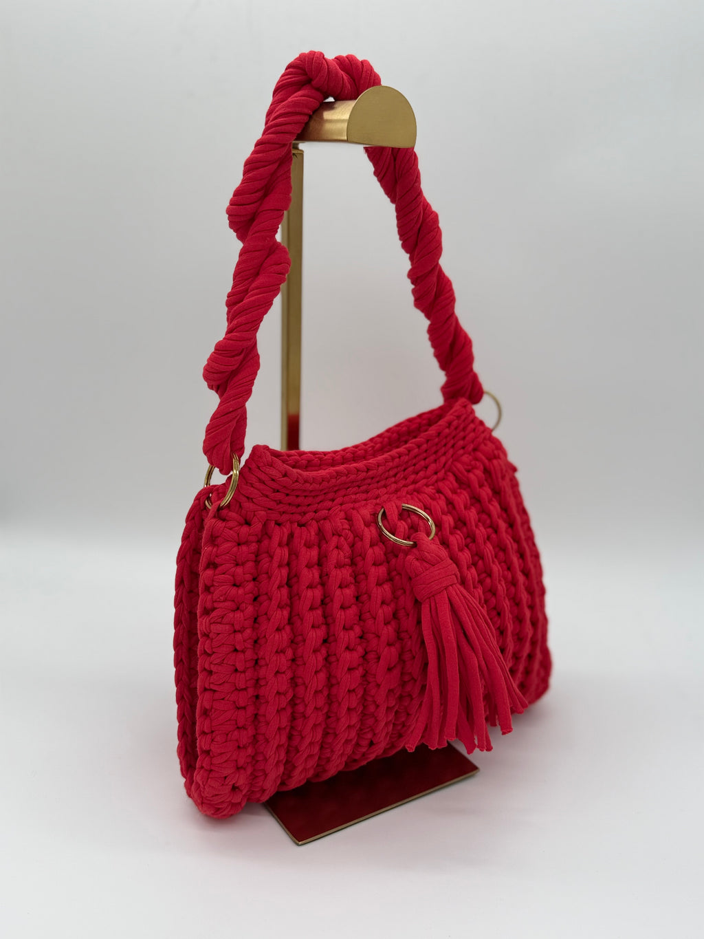Bold Red Crochet Shoulder Bag
