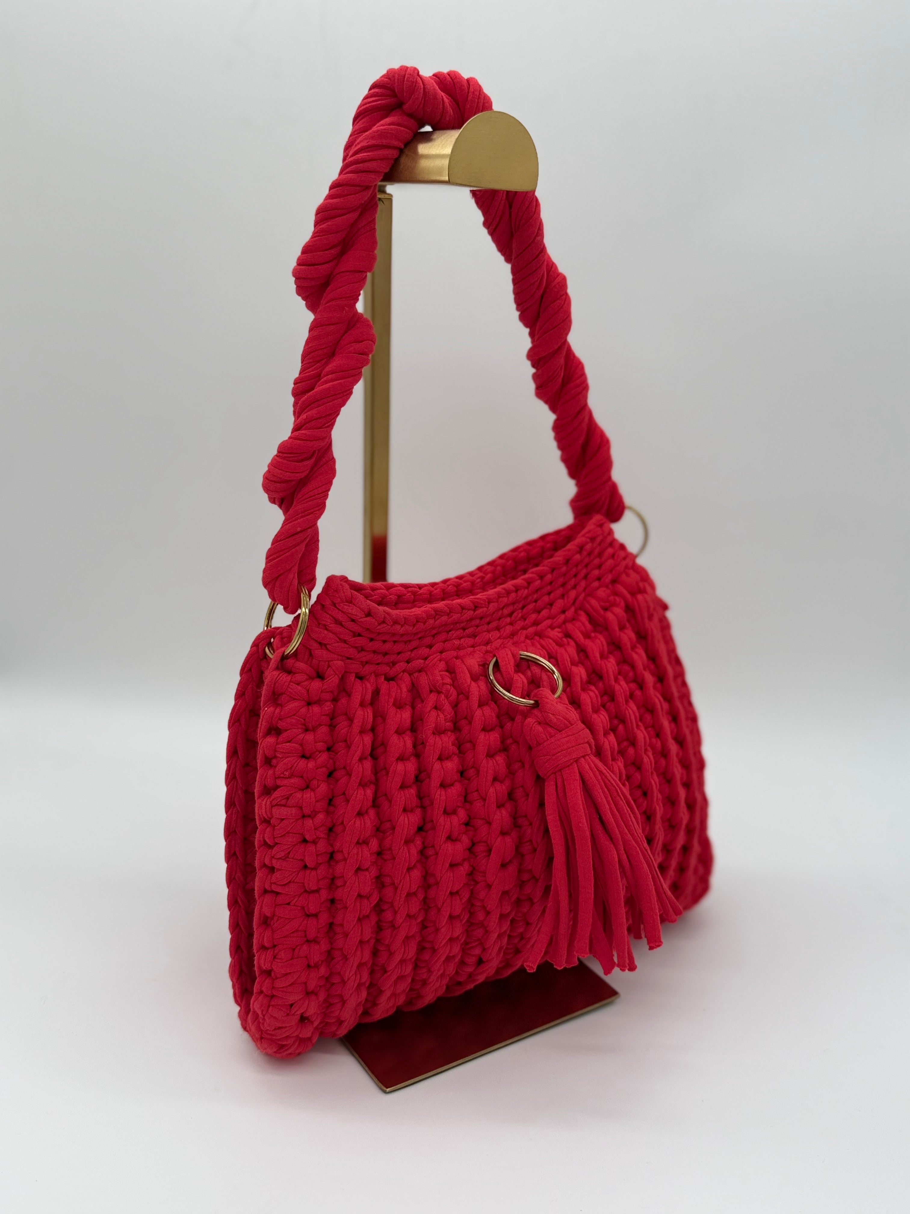 Bold Red Crochet Shoulder Bag