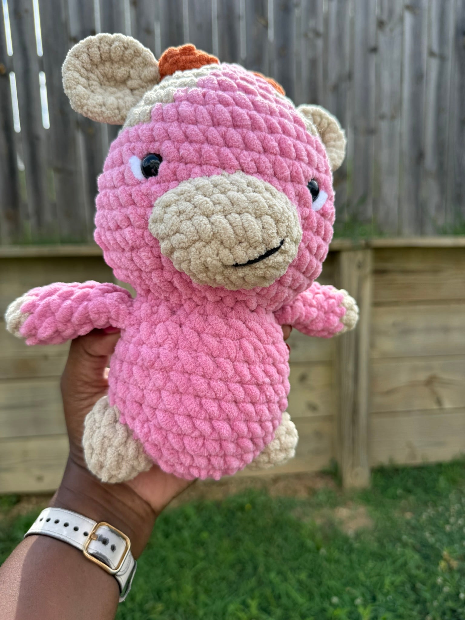 Hand Crocheted Sitting Cow Plushie