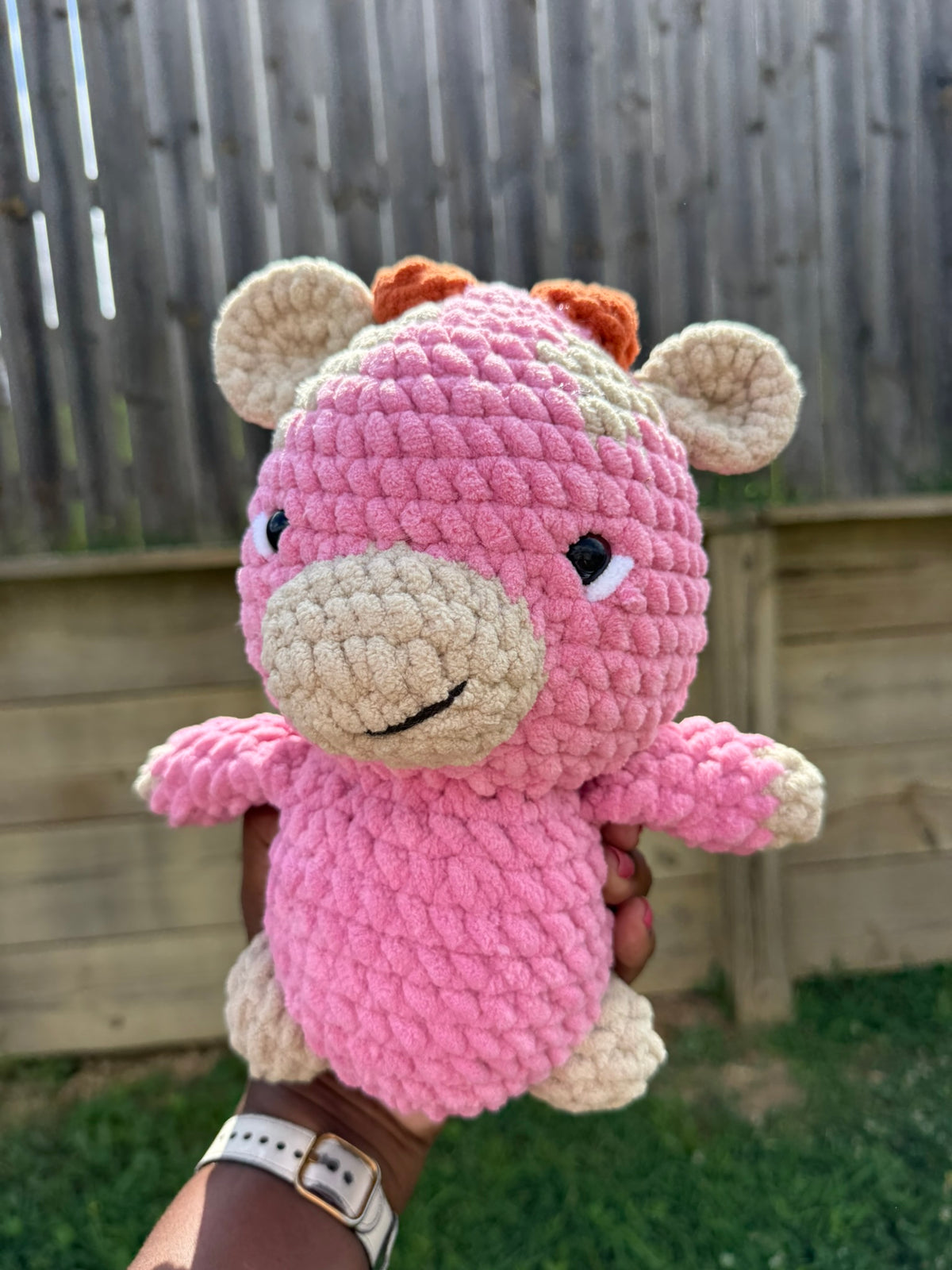 Hand Crocheted Sitting Cow Plushie