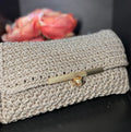 Beige Macrame Clutch with Gold Closure